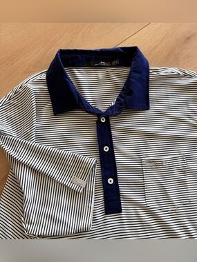 Ralph Lauren RLX Golf Polo Shirt Mens XL Blue Striped Wicking 4 Button like new
